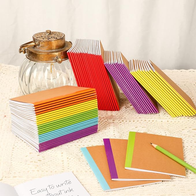 150 Pack A6 Kraft Paper Notebooks Blank Page Mini Notebooks Bulk Sewn Travel Journal Kraft Pocket Memo Pad Unlined Subject Notepads for Travelers Students Classroom School Supplies(Multicolor)