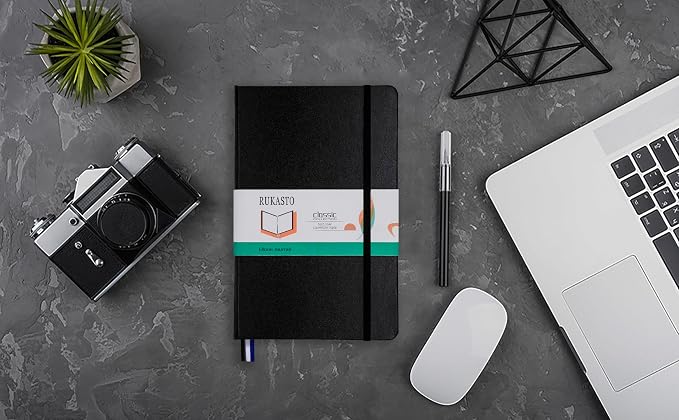 Hardcover Notebook Blank Journal Sketchbook for Drawing, Medium 5.5 by 8.4 Inch, 100 GSM Thick Paper (Black, Plain)