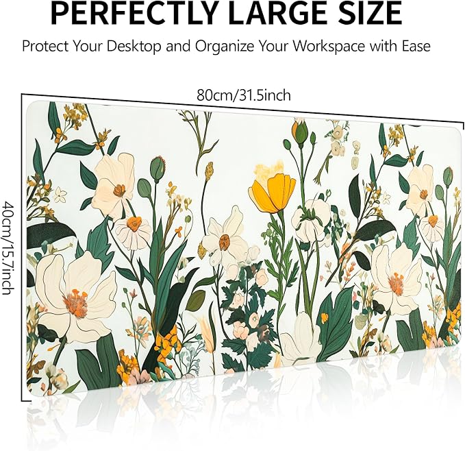 Floral Desk Mat (31.5"x15.7") | Waterproof, Leather, Mouse Pad