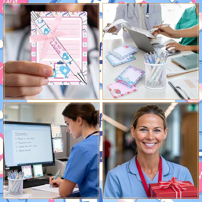 Eaasty 48 Pcs Nurse Gifts Bulk Funny Nurse Notepads and Ballpoint Pens with Ribbon Inspirational Thank You Gifts for Nursing, Coworker, Staff, Student, Healthcare Worker