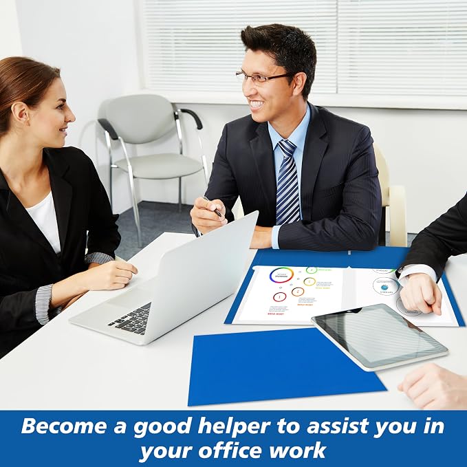 50 Packs Two Pocket Folders,Two Pocket File Folders with Business Card Slot,Blue,Letter Size,Paper Folders with Pockets for School Office Home Business