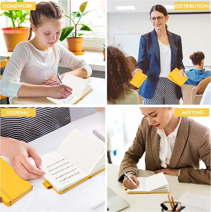 feela 15 Pack Pocket Small Notebooks Bulk, Mini Cute Notepads Hardcover College Ruled Lined Journals with Pen Holder for School Business Memos, with 15 Black Pens, 3.5”x 5.5”, A6, Yellow