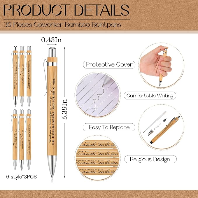 Teling 30 Sets Employee Appreciation Gifts Include Thank You Notebook Inspirational Wooden Retractable Ballpoint Pen with Organza Bag Notebook Journal for Back to School Staff Coworker Teachers