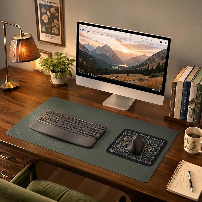 iCasso Aesthetic Small Floral Mouse Pad, Mini Portable Travel Mousepad, Anti-Slip and Comfortable Cloth Mouse Mat 7.9"x9.5" with Stitched Edges for Computer, Laptop, Office, Home(Black)