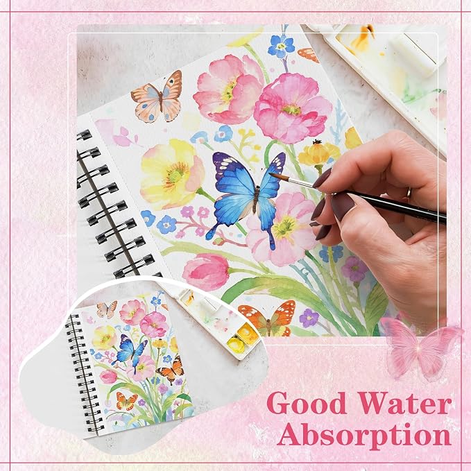3 Pack 90 Sheet Watercolor Paper Pad 5.5“ x 8.5”, 140lb/300 GSM Cotton Cold Press Spiral Bound Pad Watercolor Sketchbook for Adults, Mixed Media,Markers, Art Painting, Journal