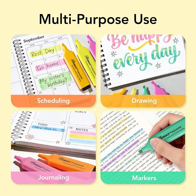 Morandi Highlighters, 8 Assorted Quick-Dry Chisel Tip Marker Pens | Muted Water-Based Colors | Pocket Clip for Studying, Journaling & Office