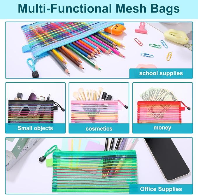 Leelosp 80 Pcs Mesh Zipper Pouch Bulk Mesh Pencil Pouches 10 Color Zipper Bag for Back to School Supplies Cosmetic Office Classroom Travel Appreciation Gift(Elegant Color,9 x 4.7 Inch)