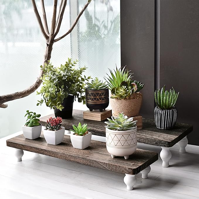Ikee Design 2 Pcs Set Wooden Display Riser, Cupcake Dessert Display Riser, Countertop Centerpiece Dessert Serving Stand, Artificial Plant Pot Display Stand for Garden Decor, Coffee Color