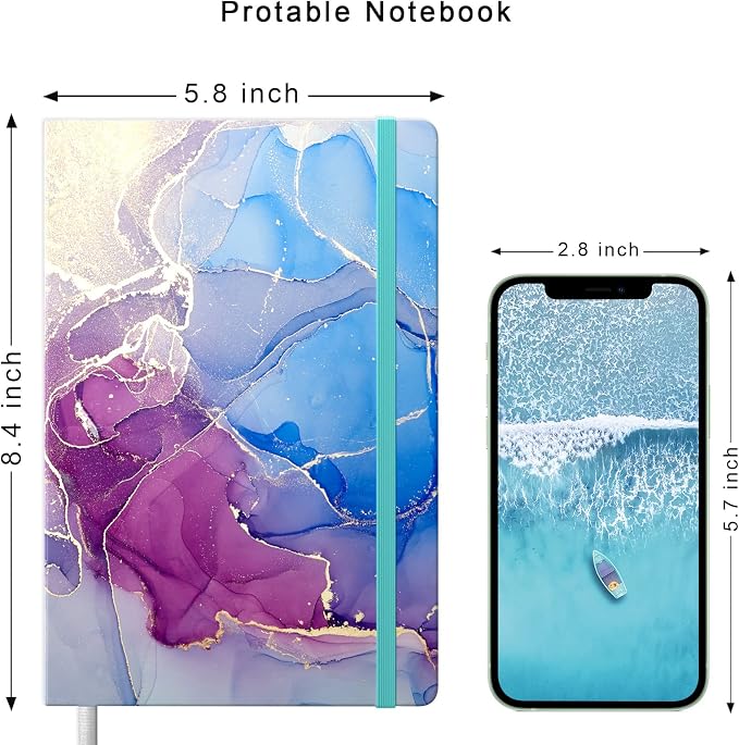 Lined Journal Notebook, Marble Hardcover, Medium 5.7 x 8.4 in, 160 Pages Thick Paper, Cute Aesthetic A5 College Ruled Notebook for Journaling Writing Work Office School Men Women, Purple Ink