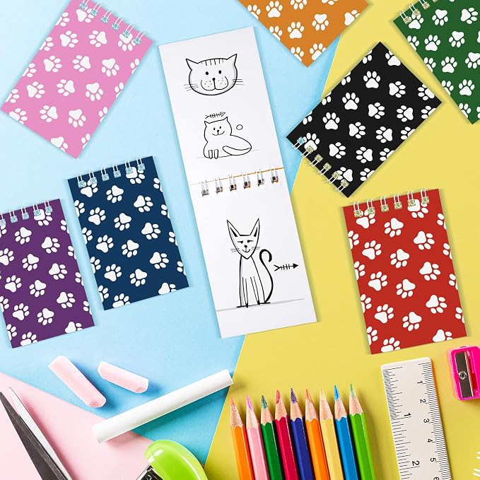 Weecent 24 Pcs Mini Notebooks Dog Paw Party Favors for Kids Puppy Animal Notepads Spiral Pocket Notebooks Birthday Teacher Classroom Rewards Supplies for Goody, 2.36 x 3.94 Inches