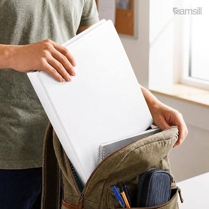 Samsill 0.5 Inch 3 Ring Binder, Economy Round Ring, Clear View Cover, 100 Sheet Capacity - for School, Home, Office - White, 6 Pack