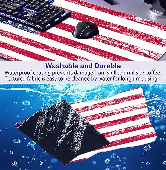 American Flag XXL Large Mouse Pad, Gaming and Home Stitching Side Table Mat | Large Extended Mouse Pad; Full Desk Coverage; Waterproof Coating; Stable Anti-Slide Base For Gaming, Office, Study Daily Use