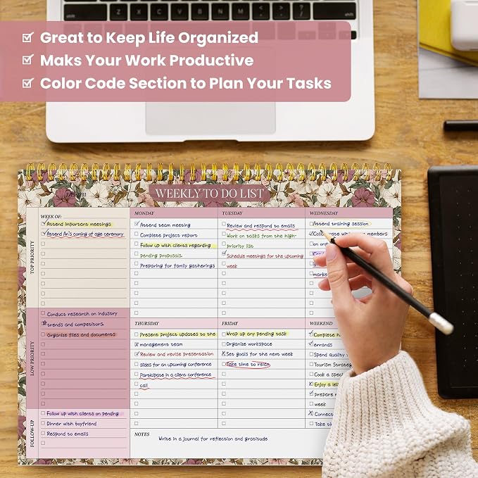 Weekly To Do List Notepad with 52 Undated Sheets(8.5"×11")- Undated Weekly Planner Notepad for Office Desk Accessories and Supplies - Mauve Muse