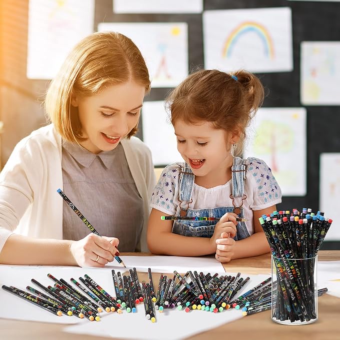 Pasimy 240 Pcs Reading Motivational Pencils Bulk Black Novelty Wooden Pencils with Eraser Classroom Inspirational Pen with Sayings for Kids Student Teacher School Reward Gifts Stationery Party