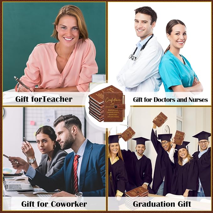 Tenceur 10 Sets Inspirational Gifts Bulk Leather Notebooks Pens with Growth Motivational Quotes for Employee Students Prizes Back to School Encouragement Appreciation Gifts (Brown)