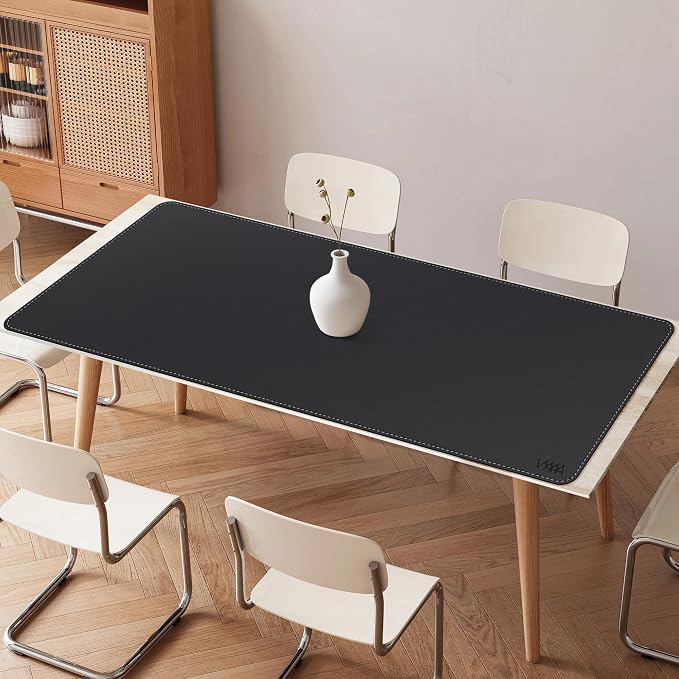Vyaaa 59" x 28" Extra Large Desk Mat, Black | Large Mouse Pad, Non-Slip PU Leather Blotter, Waterproof Writing Surface for Office and Home