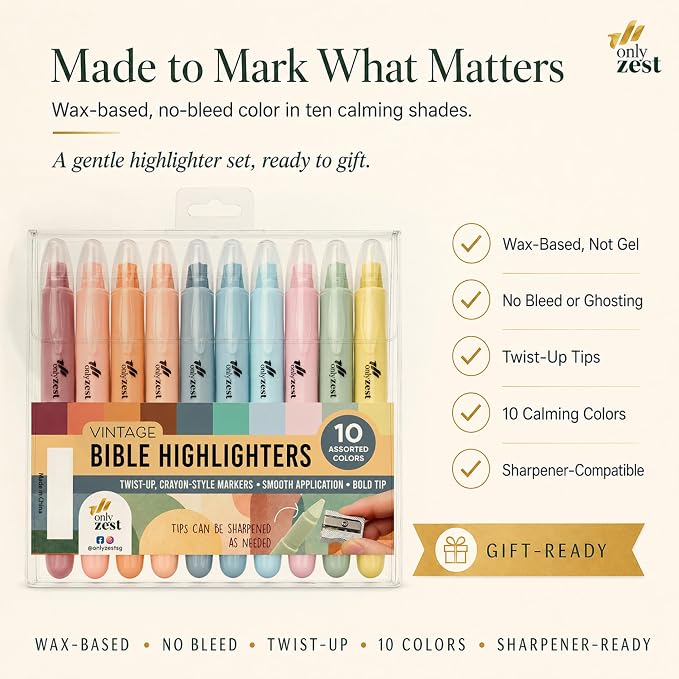 10 Pack Bible Safe Highlighters - Vintage Color, Wax Highlighters | No Bleed, Scripture Markers for Journaling, Study Accessories and School Supplies