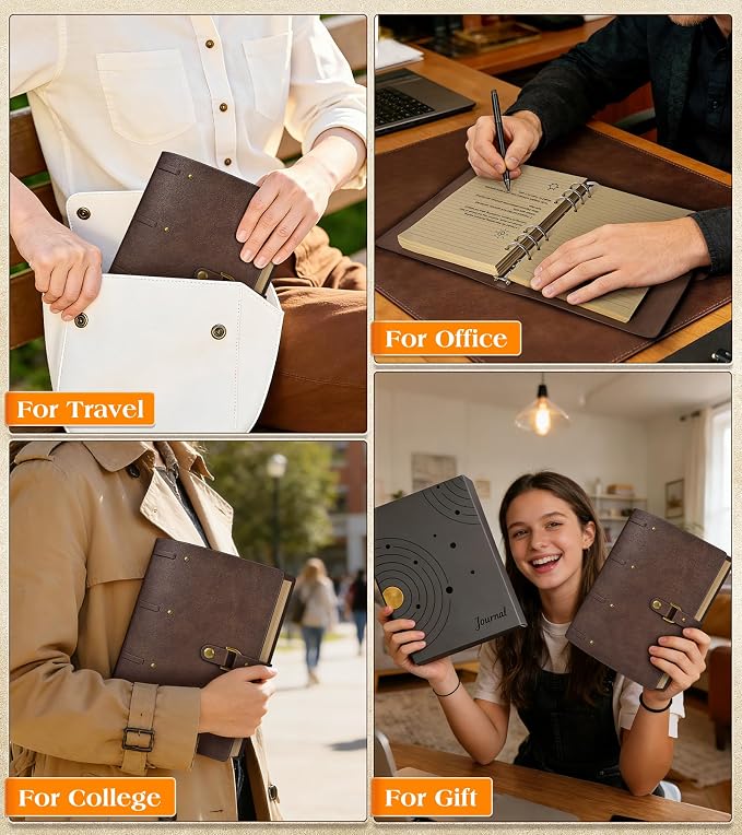 Leather Journal Notebook, A5 Size 6.9 x 9 inches 260 Pages Refillable Vintage Travel Notebook with Gift Box, 100 GSM Thick Lined Paper Journal Writing Diary Note Taking for Men and Women – Brown
