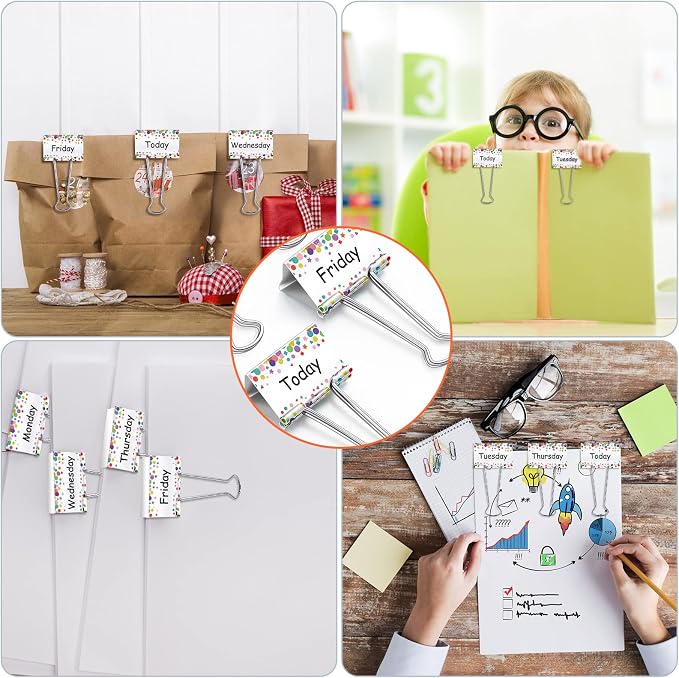 Tenare 6 Pack 2 Inch Teacher Binder Clips, Classroom Paper Organizer | Includes Monday, Tuesday, Friday ,Wednesday, Thursday and Today for Classroom Management Paper Sorting-School Office Supplies