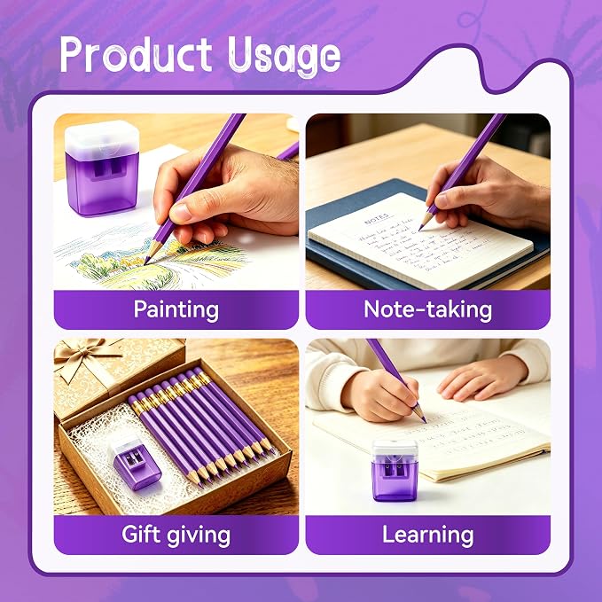 12 Pcs Purple Pencils with Eraser for Kids HB Erasable Pencils Pre-Sharpened Professional Wooden Pencils Set with Smooth Lead Cores, Ideal for School Drawing, Sketching, Coloring and Creative Projects