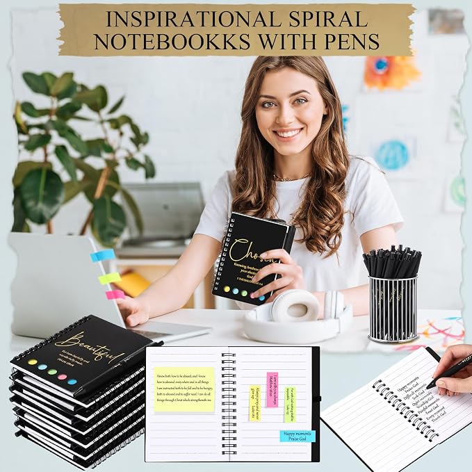 Kosiz 36 Sets/72 Pcs Christian Gifts Bulk Prayer Journal Scripture Notebook, Bible Pen (Light,Black Gold)