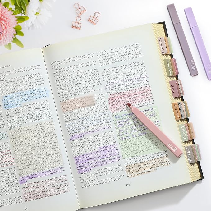 DazSpirit Bible Journaling Kit, Bible Study Supplies Set for Women & Men | 12 Pastel No Bleed Highlighters and 6 Color Pens & Laminated Tabs, Bible Essentials, Christian Gifts