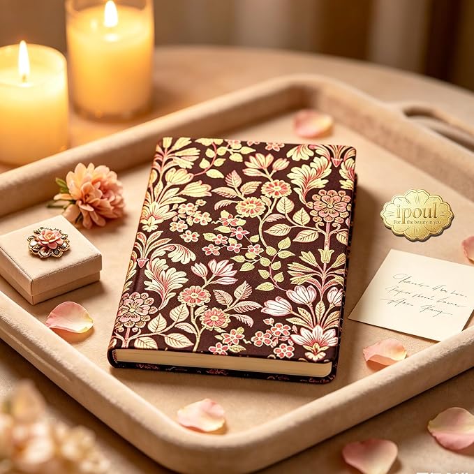 ipoul Women's Journal, Floral, Hardcover, Lay Flat, A5, 6x8, Lined Paper, Ruled Page, Cute Notebook, Prayer Journal, Birthday Gifts for Mom, Grandma, Female Friend, Wife, Writing Notebook, Red