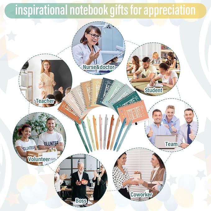 Jetec 100 Pcs/50 Sets Back to School Teacher Gifts Motivational Spiral Notebook with Sticky Notes Pen Bulk Inspirational Journals Thank You Gift for Employee Coworker Birthday Party (Healing)