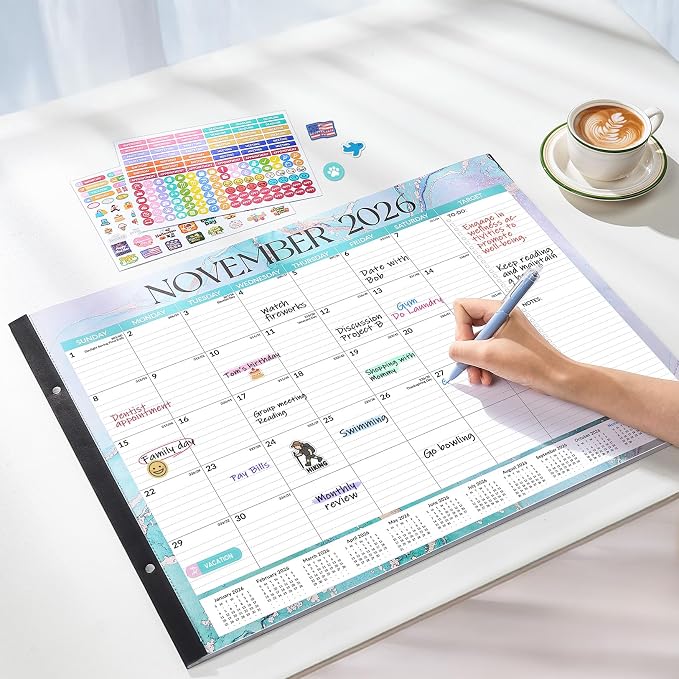 Forvencer Desk Calendar 2026-2027, 20 Months Calendar Runs from May 2026 to December 2027, 22" x 17" Large 2026 Desk Calendar Monthly Planner with Plastic Cover for Home School Office, Blue