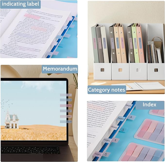 Golcellia Sticky Tabs, Pastel Book Tabs for Notebooks, 300 Pcs | Writable pastel paper tabs for books, notes, planners and files, repositionable page markers for school, office and home