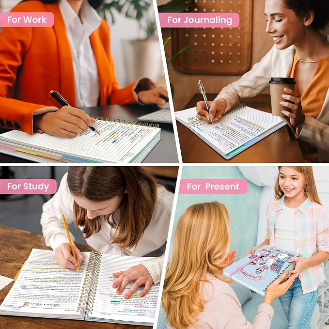 Large Lined Spiral Journal for Women Cute Hardcover 5 Subject Notebook for Work 8.5" x 11" with Removable Dividers & Tabs, College Ruled, 280 Pages Aesthetic Journal for Work, School & Note Taking, Puppy Parade