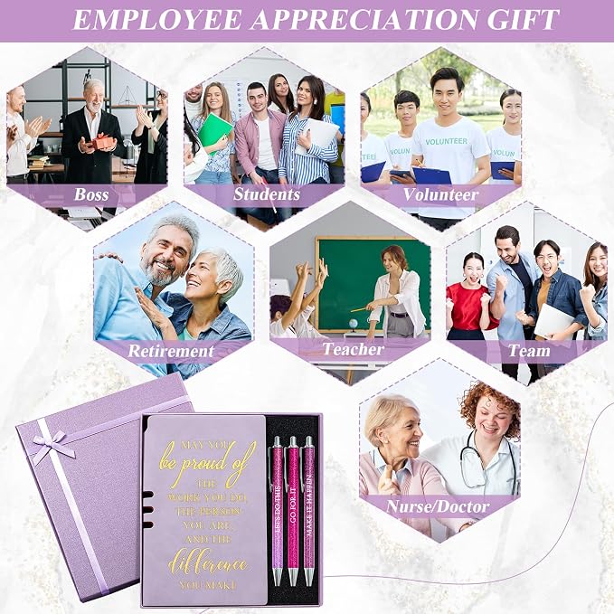 Resurhang 5 Pcs Employee Appreciation Gift Leather Journal Notebook 3 Ballpoint Pens with Box Thank You Gift for Nurse Volunteer Teacher Secretary Assistant Coworker Women(Purple)