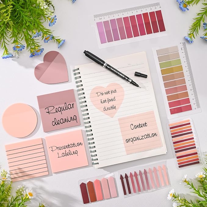 1450 Sheets Transparent Sticky Notes, 3 x 3 inch Aesthetic Clear Lined Sticky Notes with Pen, Gradient Color Waterproof Self-Adhesive Annotation Tabs for Bible Journaling (Red Series)