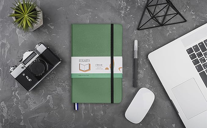 Hardcover Notebook Blank Journal Sketchbook for Drawing, Medium 5.5 by 8.4 Inch, 100 GSM Thick Paper (Green, Plain)