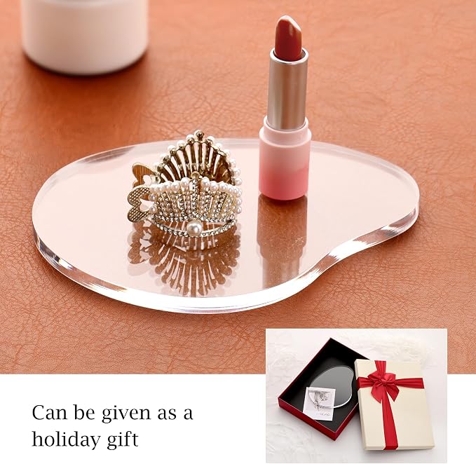 Acrylic Jewelry Dish Tray trinkets Organizer - 8mm Thickened Crystal Clear, Elegant Shape for Rings Necklaces Watches - Multi-Use Display for Perfume, Aromatherapy & Vanity Table Decor