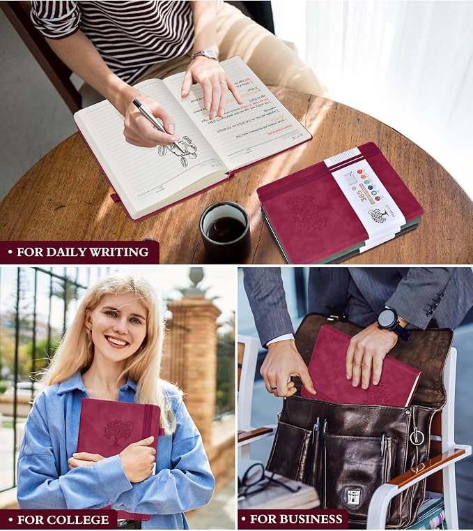 PERCUN B5 Lined Journal Notebook - 365 Page Large Leather Journals for Writing Women Men,Hardcover Notebook with 100Gsm Thick Pages,Daily Diary for Travel, Work,School,College Ruled (7.6" x 10.3")