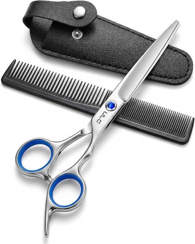 Hair Cutting Scissors, ULG Professional Hair Scissors 6.5” Right-Hand Razor Edge Barber Shears with Comb & Leather Case Salon Made of Japanese Stainless Steel, Hand Sharpened Blue