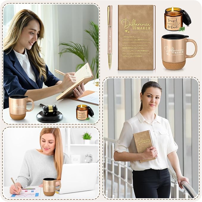 Vesici 4 Pcs Difference Maker Gift Set Mug Notebook Candle Pen,Brown,Word