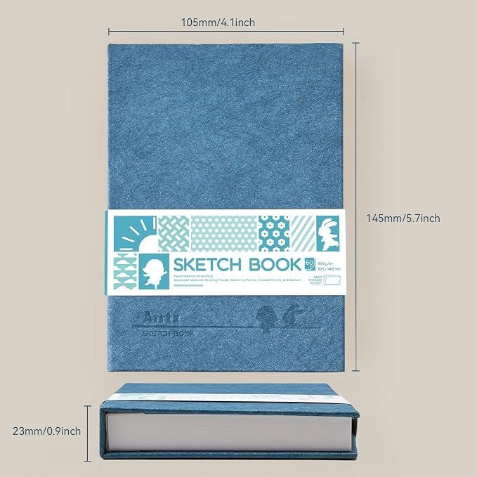 Arrtx Premium A6 Sketchbook 5.8"x4.1" - 60 Sheets/120 Pages, 180gsm Acid-Free Paper Blank Sketch Book, Hardcover Portable Artist Sketch Journal for Drawing, Illustration & Travel