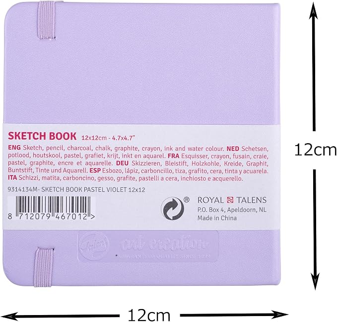 Talens Art Creation Sketchbook, Pastel Violet, 80 Sheets, 4.7 x 4.7 in | Hard-Bound Pocket Notebook, 140 GSM/94 lbs Paper, Acid-Free Cream Blank Paper, Ribbon Bookmark and Elastic Closure