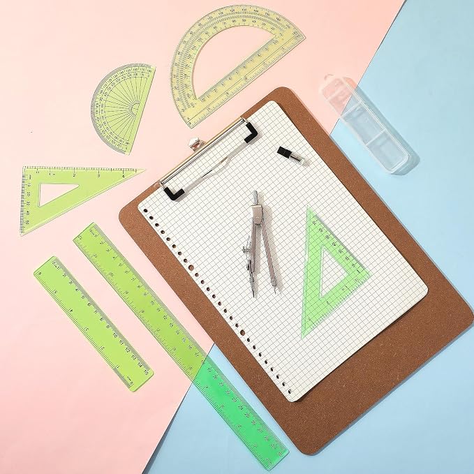 Zonon 7‑Piece Geometry Set with Drawing Compass, 6 & 4 Inch Protractors, Triangle Rulers and Straight Rulers, Transparent Math Drafting Supplies for Back to School, Students and Office Use(Green)