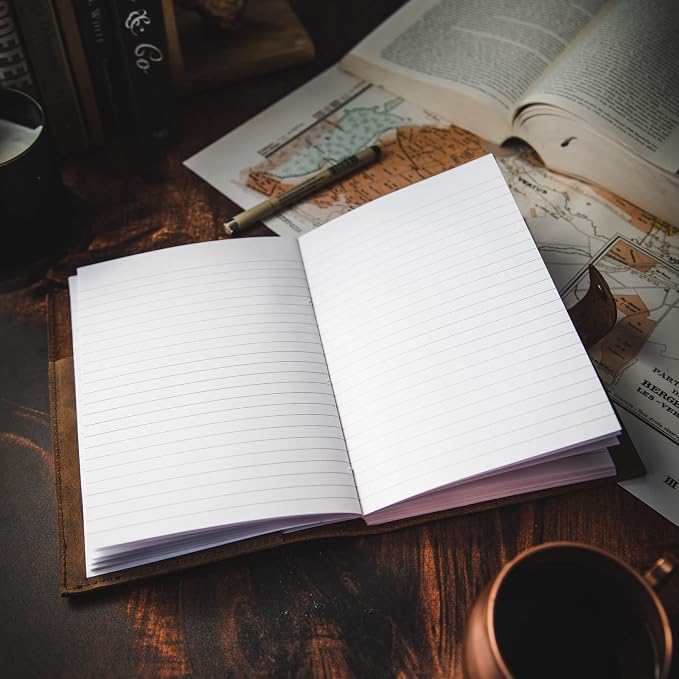 Modest Goods Refillable Leather Journal | Premium Lined A5 Notebook Cover | 200 Ruled Writing Pages | Card Holder Slot | Leather Bound Journals for Men & Women, Best Gift Travel Diary, Cool Planner
