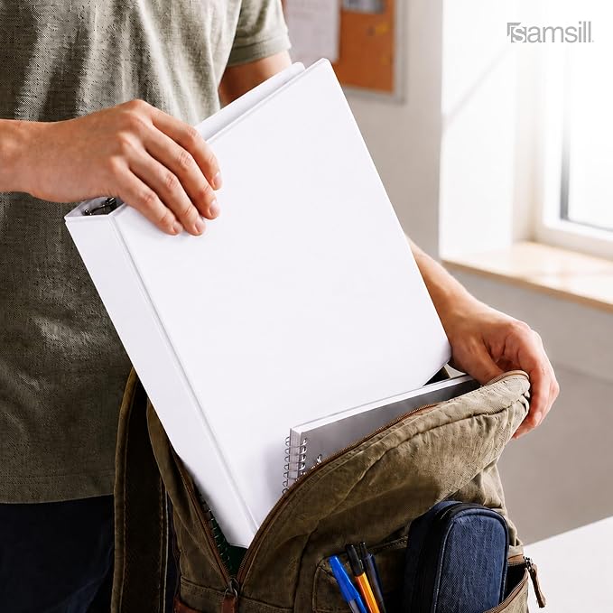 Samsill 2 Inch 3 Ring Binders, Economy Round Ring, Clear View Cover, 425 Sheet Capacity - for School, Home, Office - White, 6 Pack