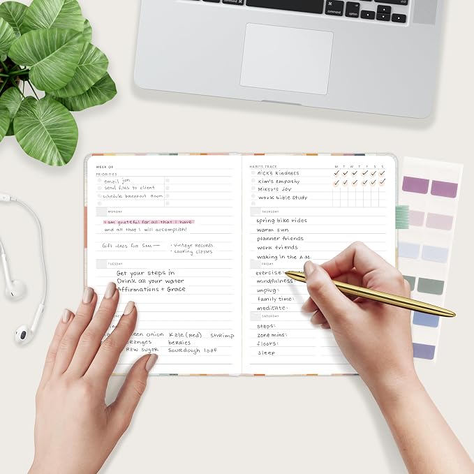 And Per Se Undated Academic Planner, Weekly & Monthly Planner with Goal & Habit Tracker, A5 Hardcover, Colorful Stripes