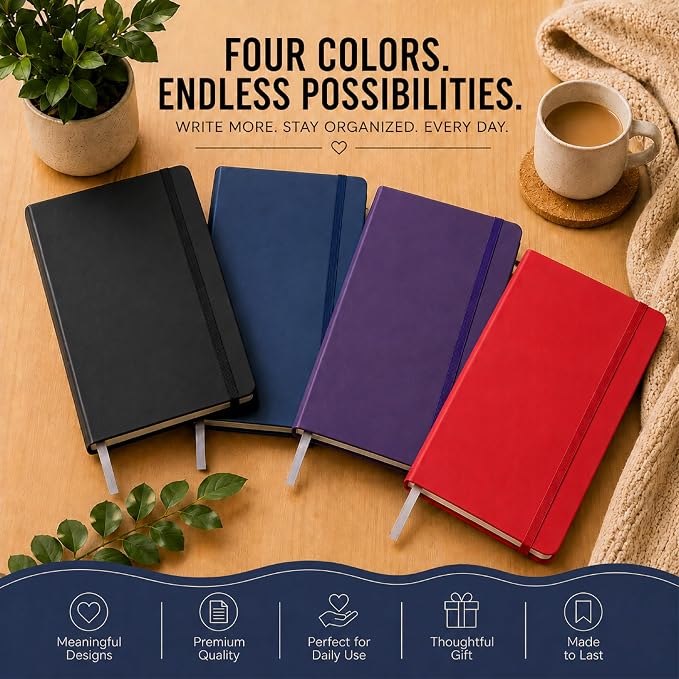 Eccolo Cool Jazz Hardbound Writing Journal, 192-Page Lined Paper, Lay-Flat | Elastic Band Closure, Interior Gusset Pocket, Double Ribbon Bookmarks and Built-In Pen Holder, Durable Section-Sewn Binding