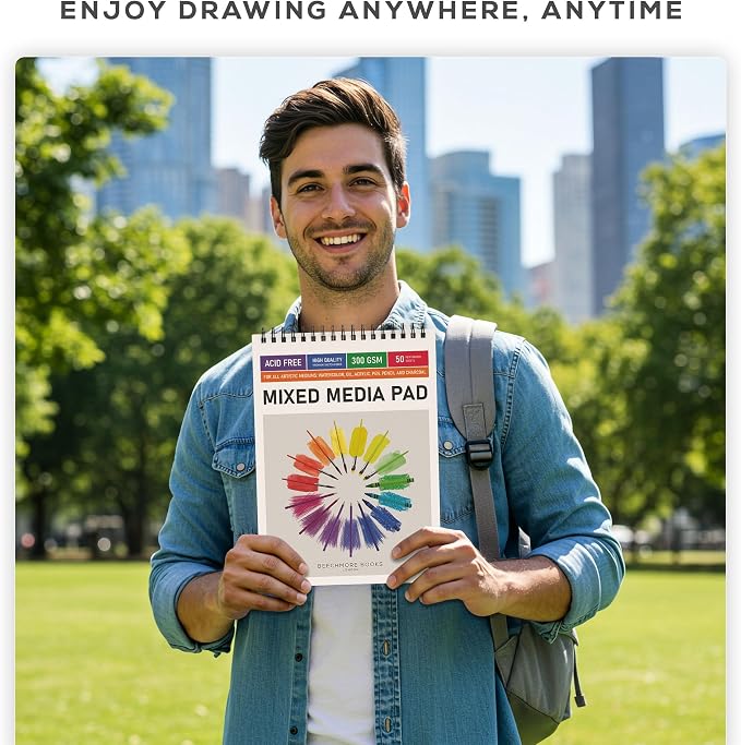 Beechmore Books 9"x12" Watercolor Sketchpad - Professional Spiral Bound Sketchbook, 50 Sheets 300 GSM / 140 lb Heavyweight Acid-Free Paper, Micro-Perforated for Acrylic, Gouache and Mixed Media
