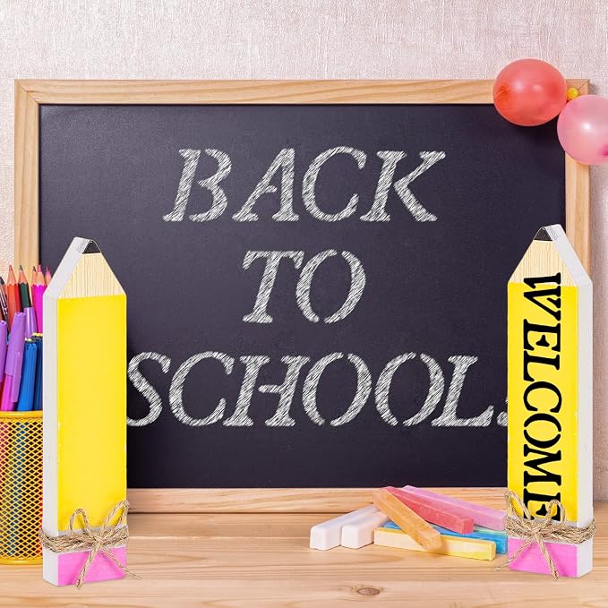 Whaline 11Pcs Pencil Name Plates Set Back to School Blank Wooden Desk Sign with Marker Pen and English Letter Template Pencil Personalized Name Sign for School Classroom Desk Decor