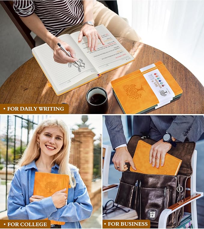 PERCUN B5 Lined Journal Notebook - 365 Page Large Leather Journals for Writing Women Men,Hardcover Notebook with 100Gsm Thick Pages,Daily Diary for Travel, Work,School,College Ruled (7.6" x 10.3")