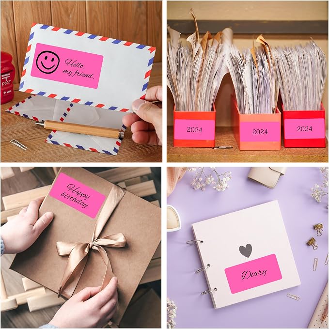 L LIKED 300 Fluorescent Pink Labels, 2"X4" Neon Colored Labels Handwritten or Inkjet/Laser Print for Shipping Envelopes & Small Packages - 30 Sheets
