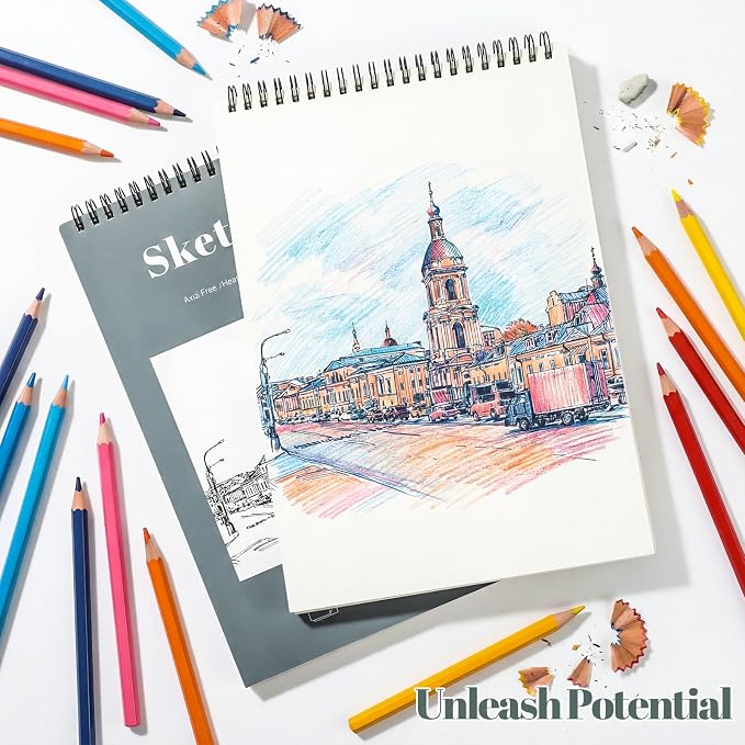 4 Pack Sketch Book, 8.5 x 11 Inch Sketchbook, 68lb/100gsm Top Spiral Bound Sketch Pad, Acid Free Art Supplies Drawing Painting Sketching Paper for Beginners, Artists (Light Cyan)